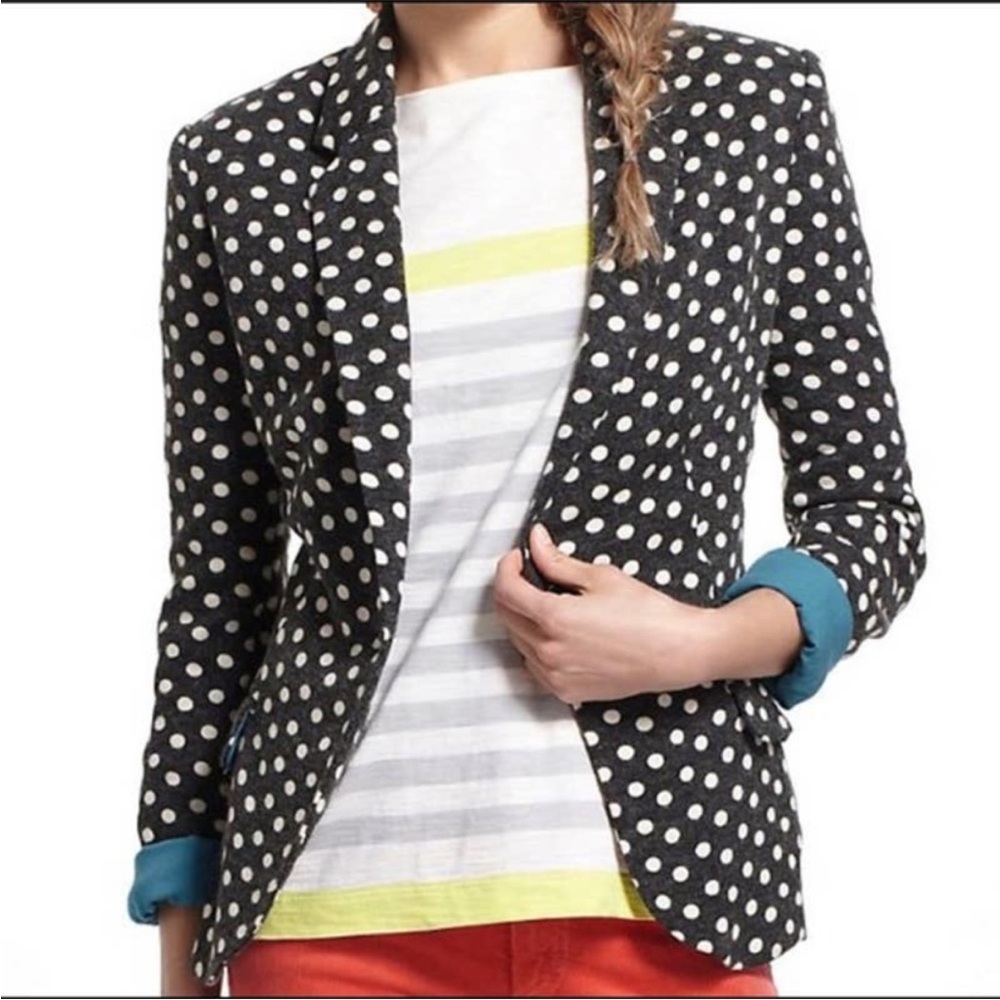 Anthropologie Cartonnier Donny Blazer Polka Dot Gray Size Medium